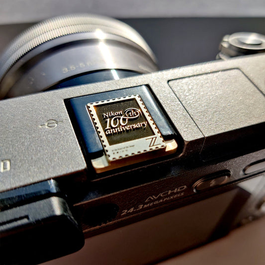100th anniversary Nikon ZF hot shoe cover front view