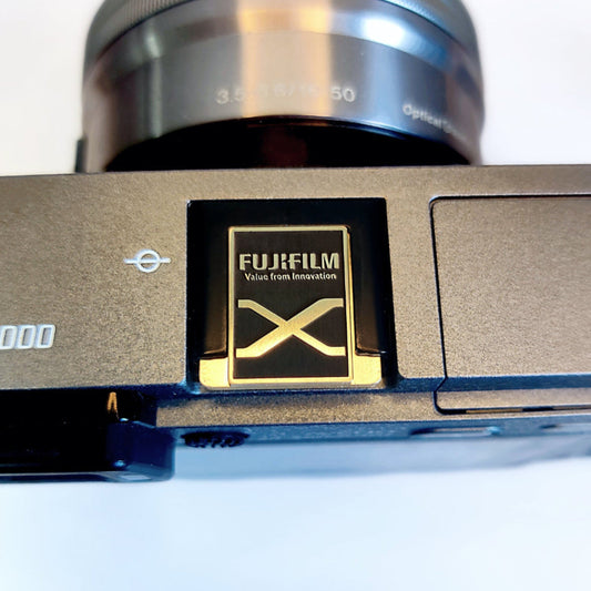 fujifilm logo golden hot shoe cover